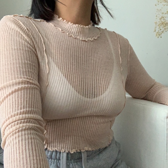 Coral See Through Long Sleeve Top - Picture 1 of 4
